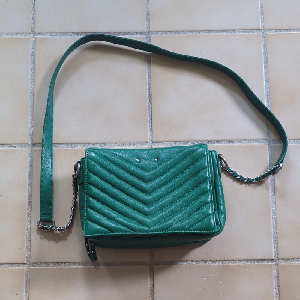 IKKS "1440" Green Quilted Crossbody Bag with Chevron Pattern